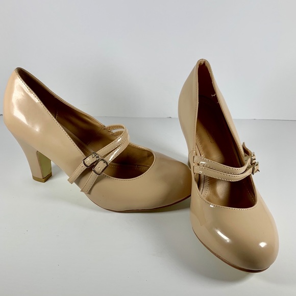 Journee Collection Shoes - Nude/Tan Mary Jane Round Toe Pumps